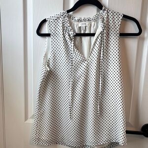 J. Crew Cream and Dark Navy Dotted Sleeveless Blouse